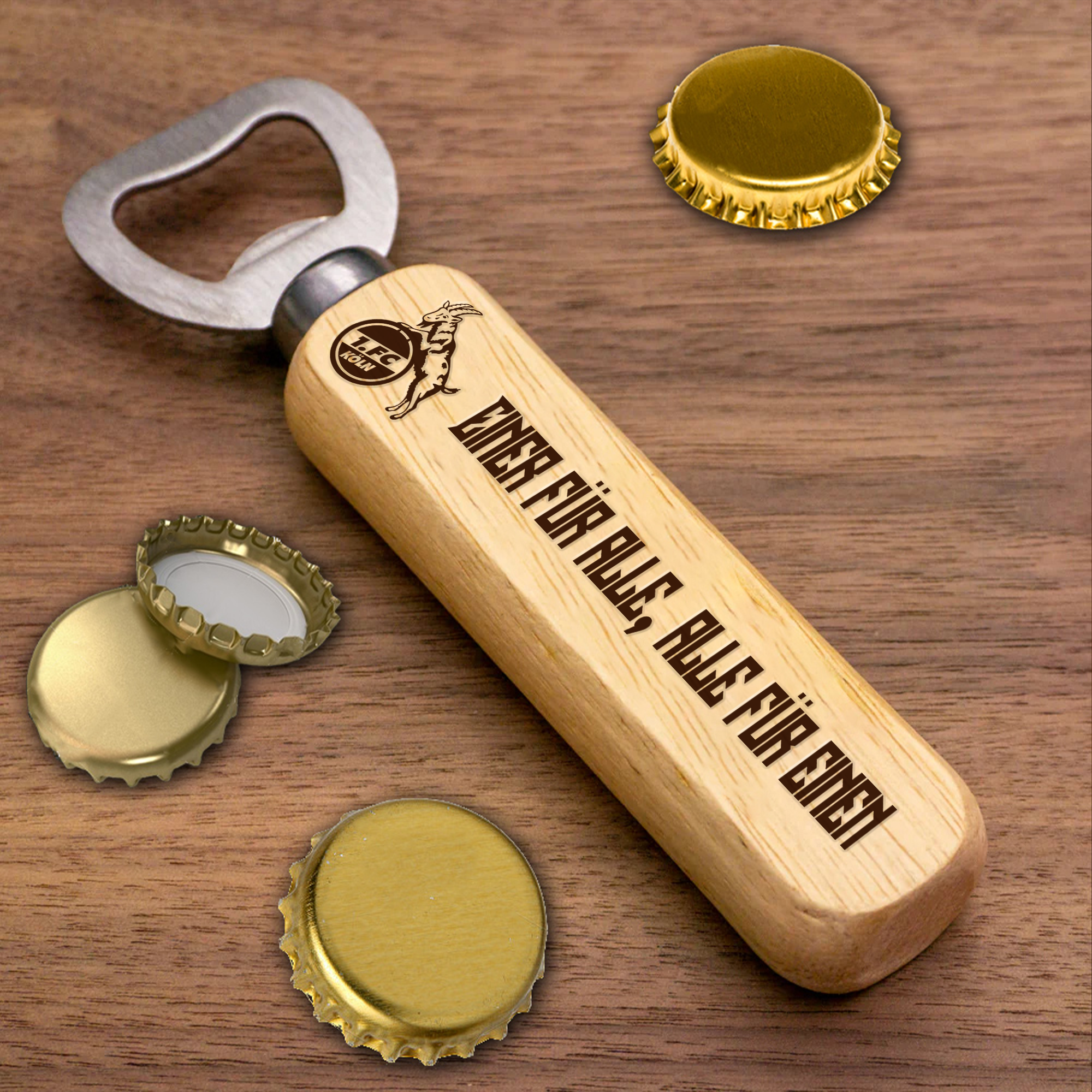 1. FC Köln Wooden Handle Bottle Opener-1 Side Engraved PT66316
