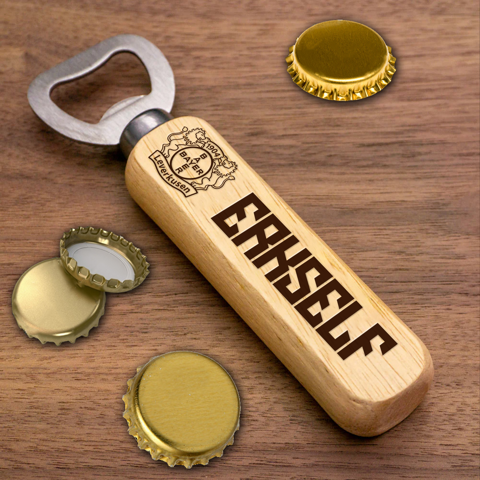 Bayer 04 Leverkusen Wooden Handle Bottle Opener-1 Side Engraved PT66330