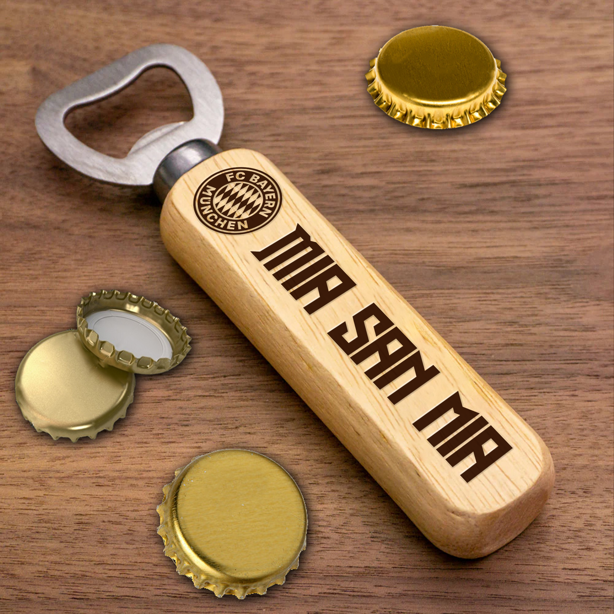 FC Bayern München Wooden Handle Bottle Opener-1 Side Engraved PT66335