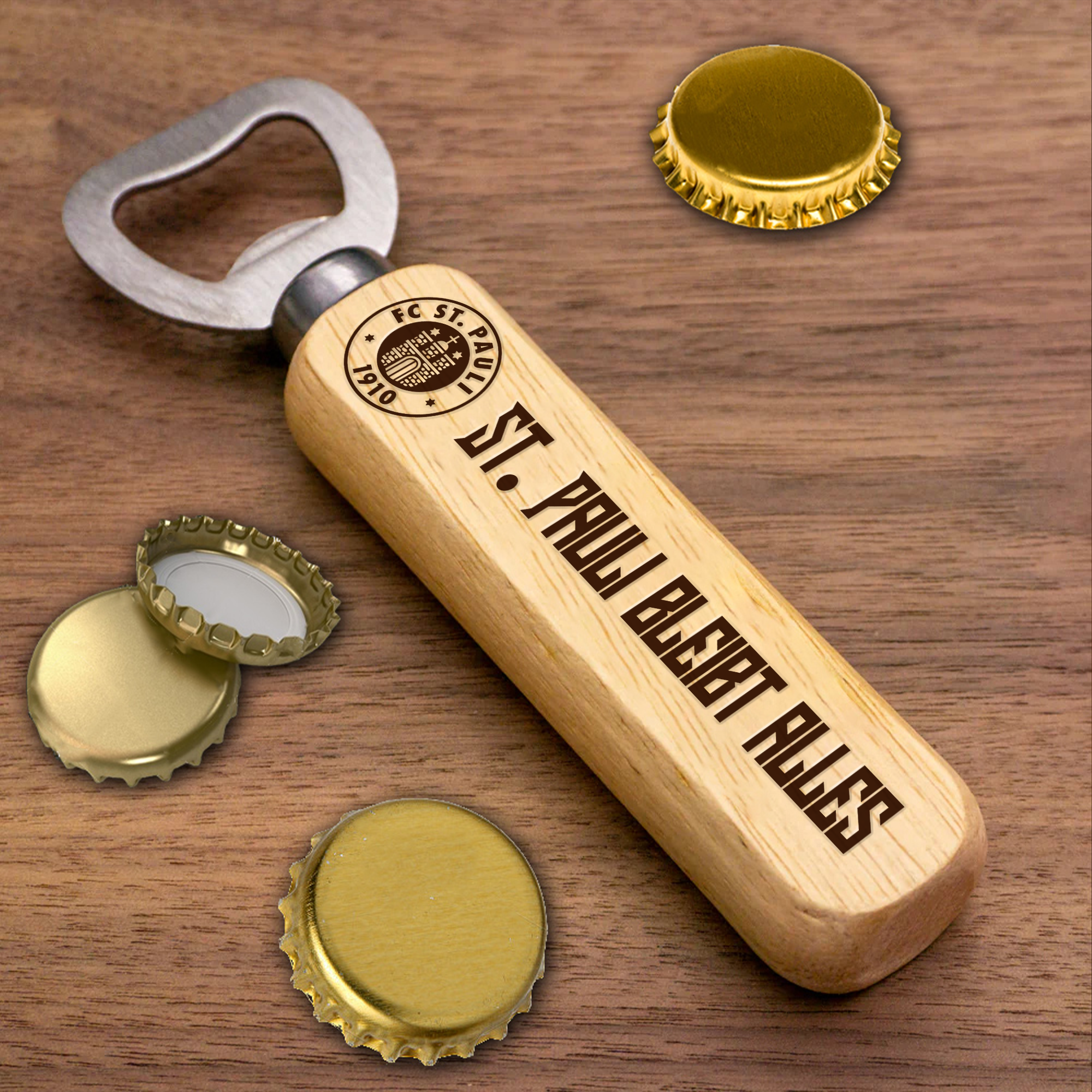 FC St. Pauli Wooden Handle Bottle Opener-1 Side Engraved PT66336