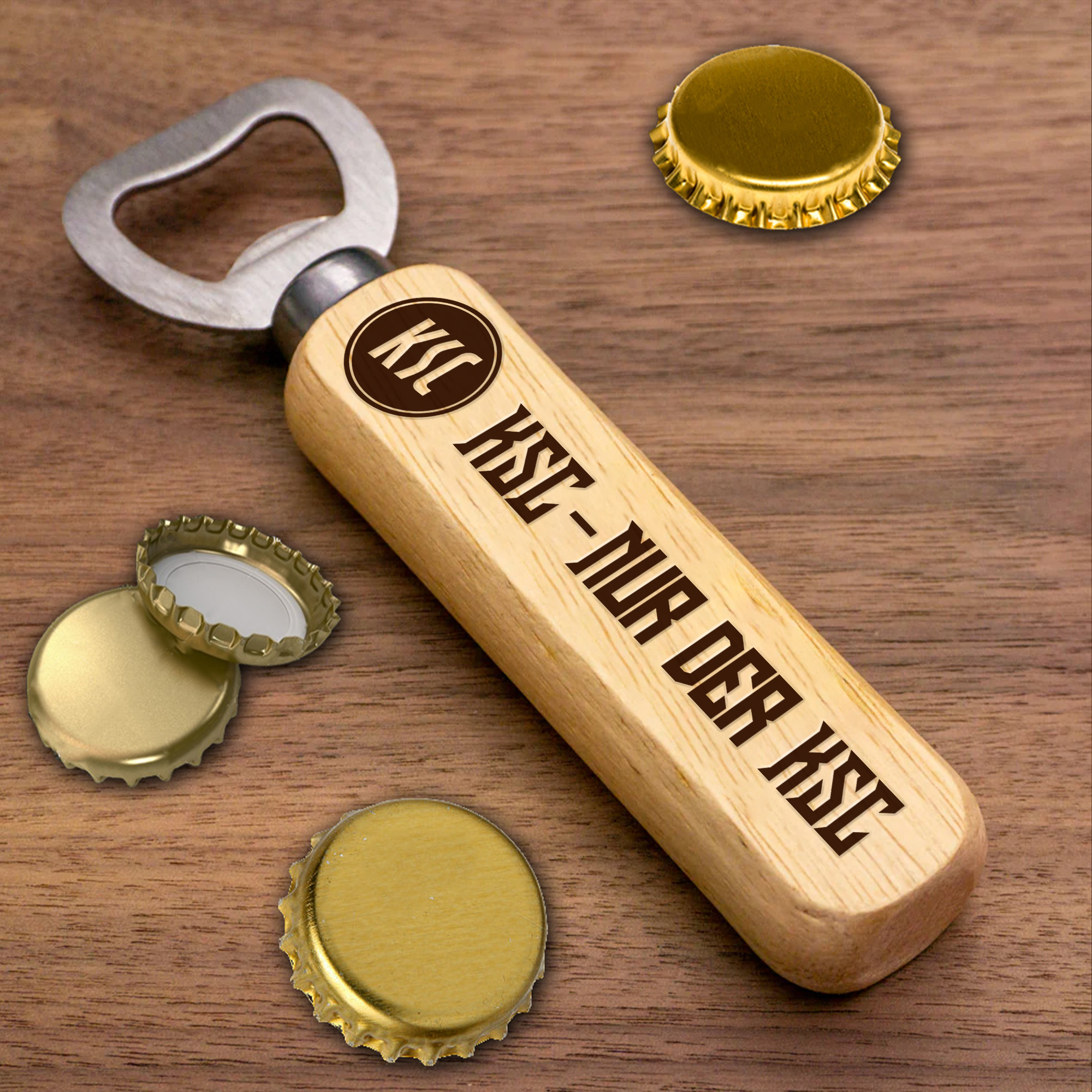 Karlsruher SC Wooden Handle Bottle Opener-1 Side Engraved PT66327