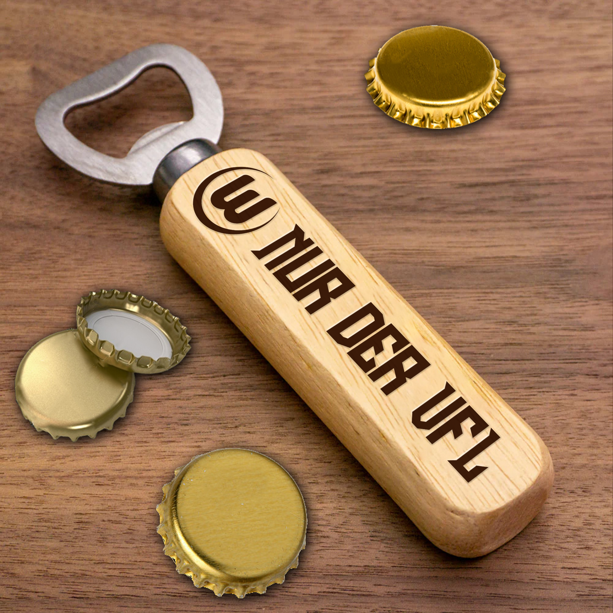 VfL Wolfsburg Wooden Handle Bottle Opener-1 Side Engraved PT66344