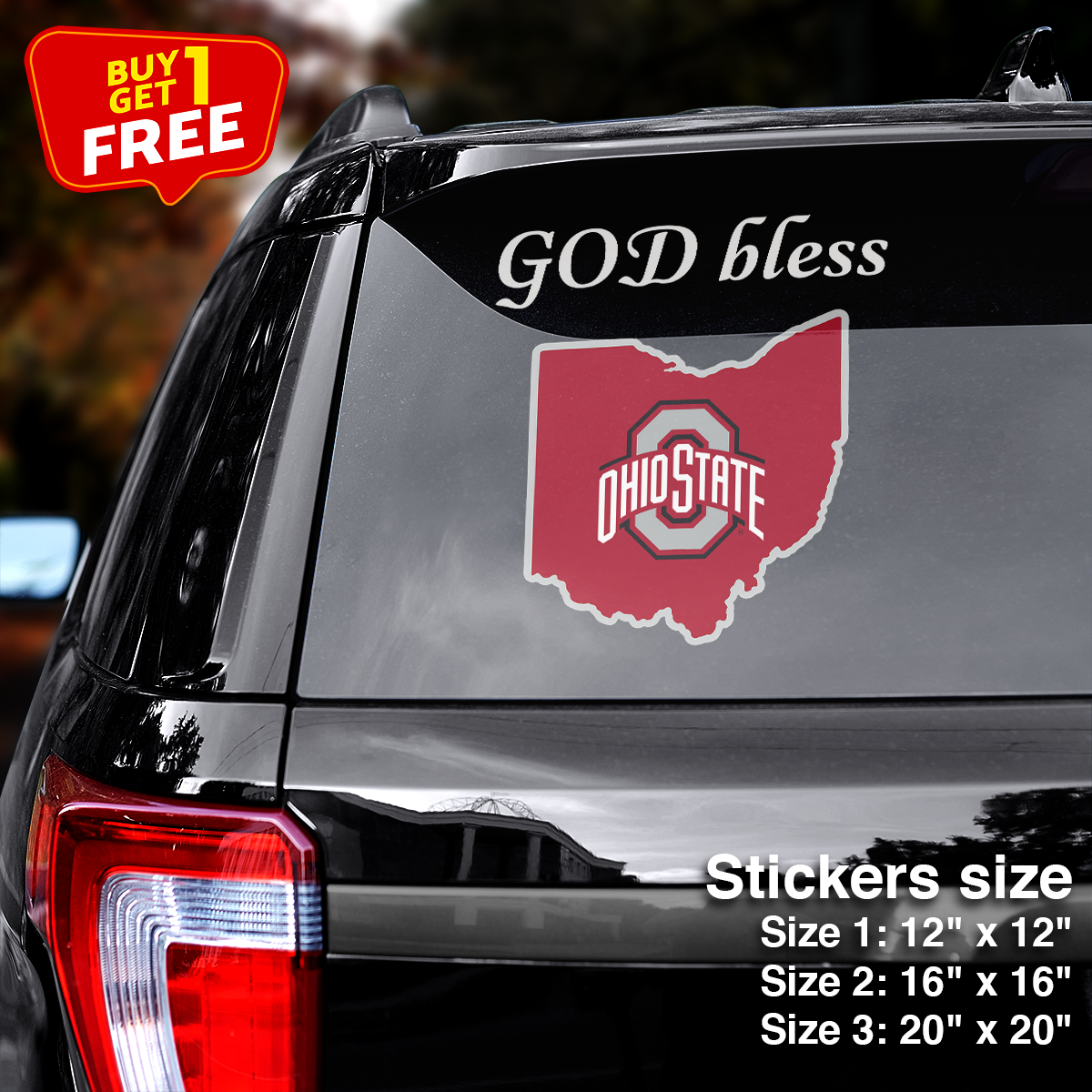 Ohio State Buckeyes State 2 Sticker Car GOD Bless PT66420