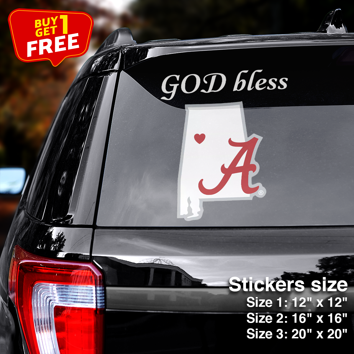 Alabama Crimson State Sticker Car GOD Bless PT66397