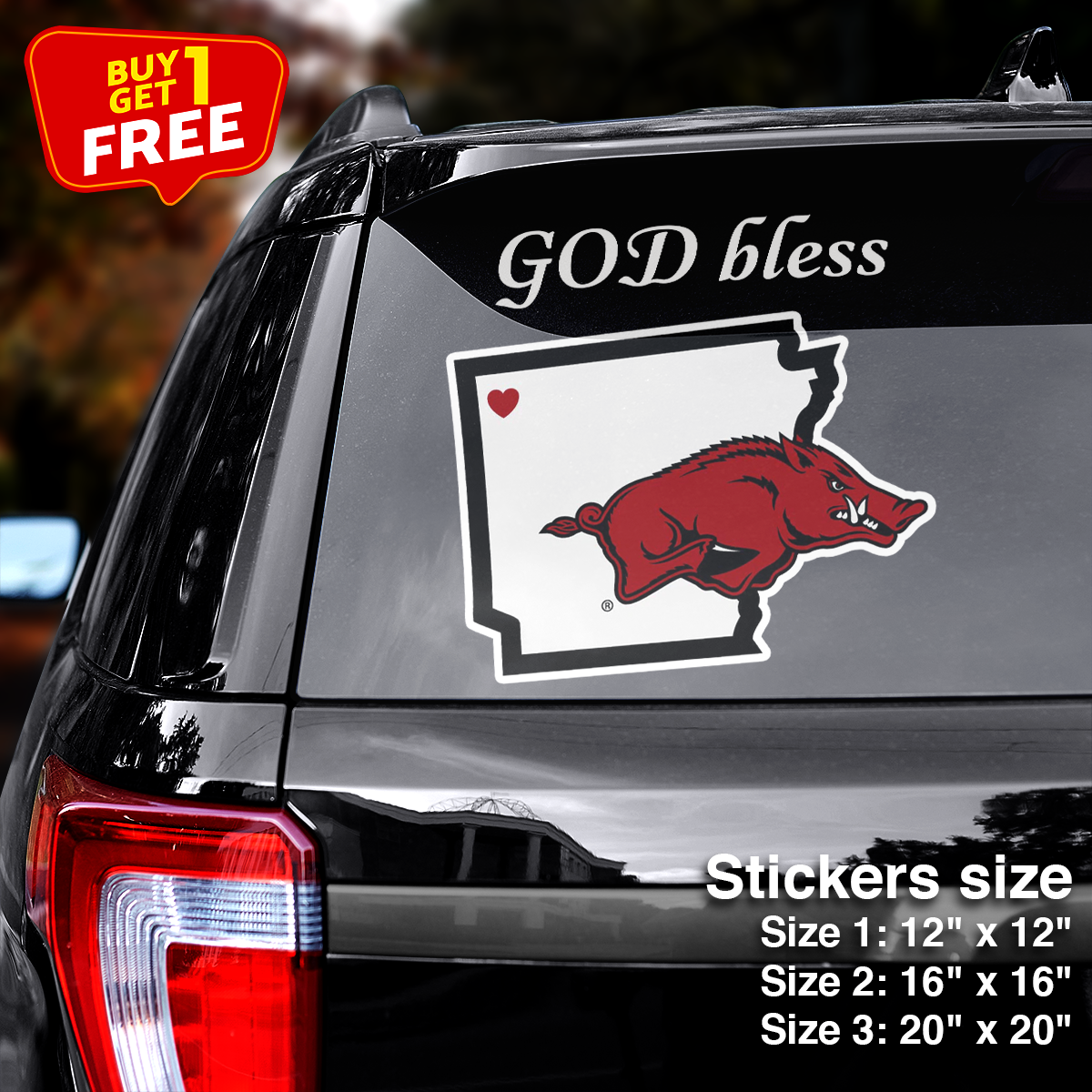 Arkansas Razobacks State Sticker Car GOD Bless PT66398
