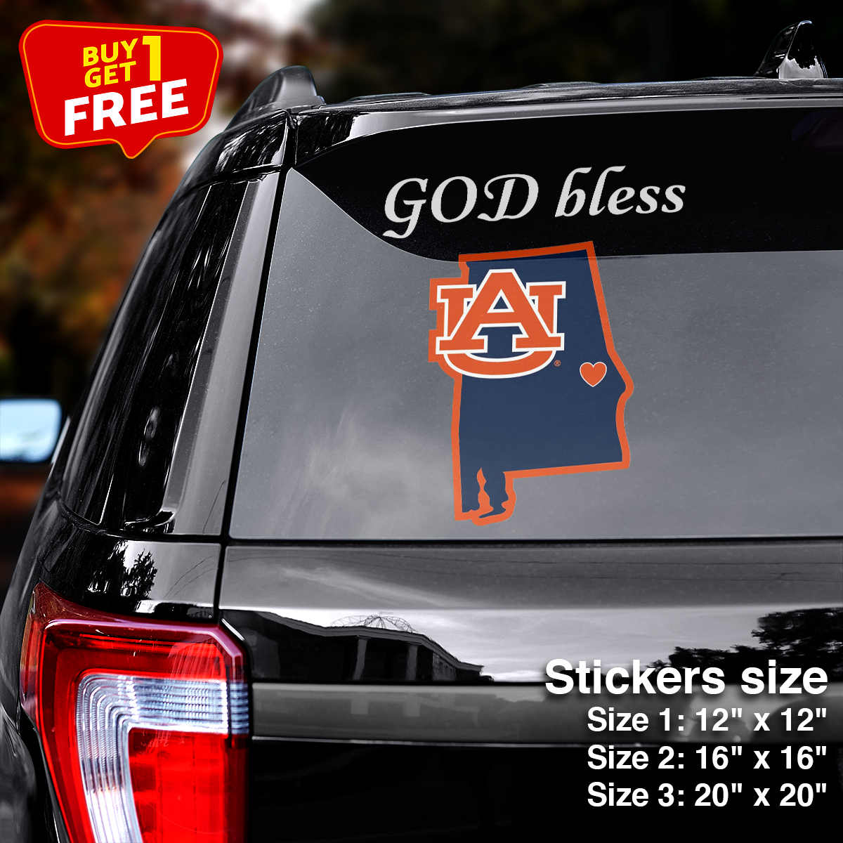 Auburn Tigers State Sticker Car GOD Bless PT66399