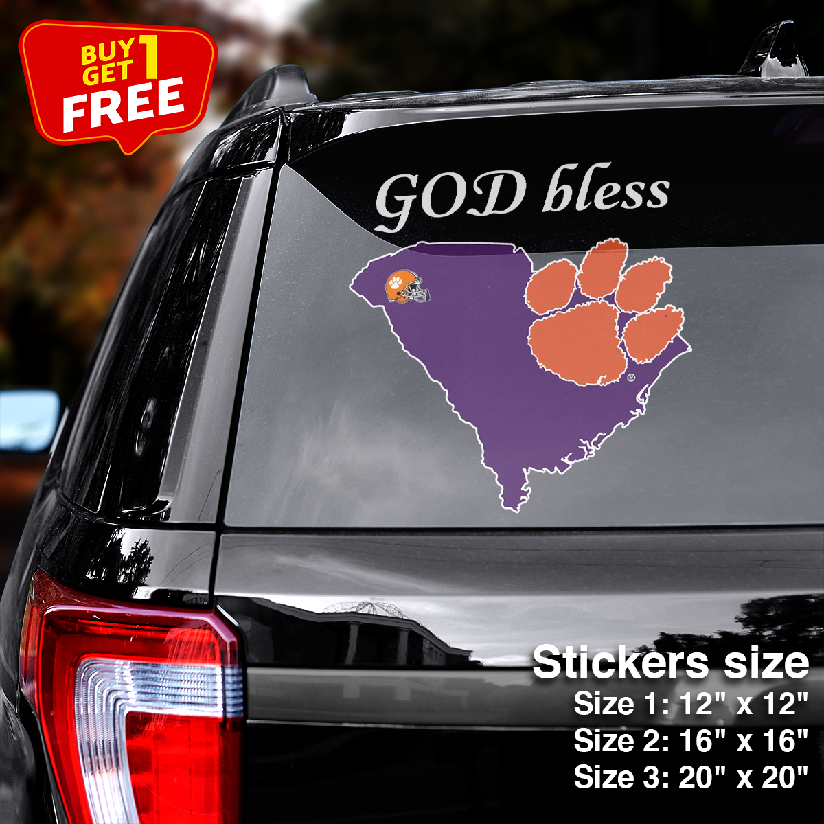 Clemson Tigers State Sticker Car GOD Bless PT66401