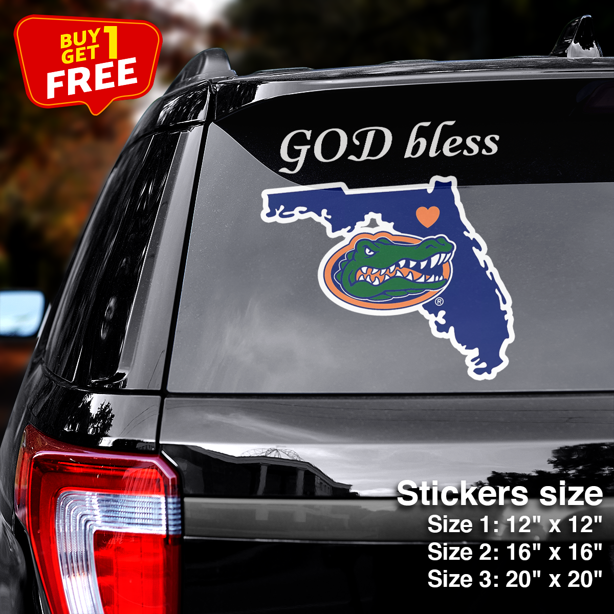 Florida Gators State Sticker Car GOD Bless PT66402