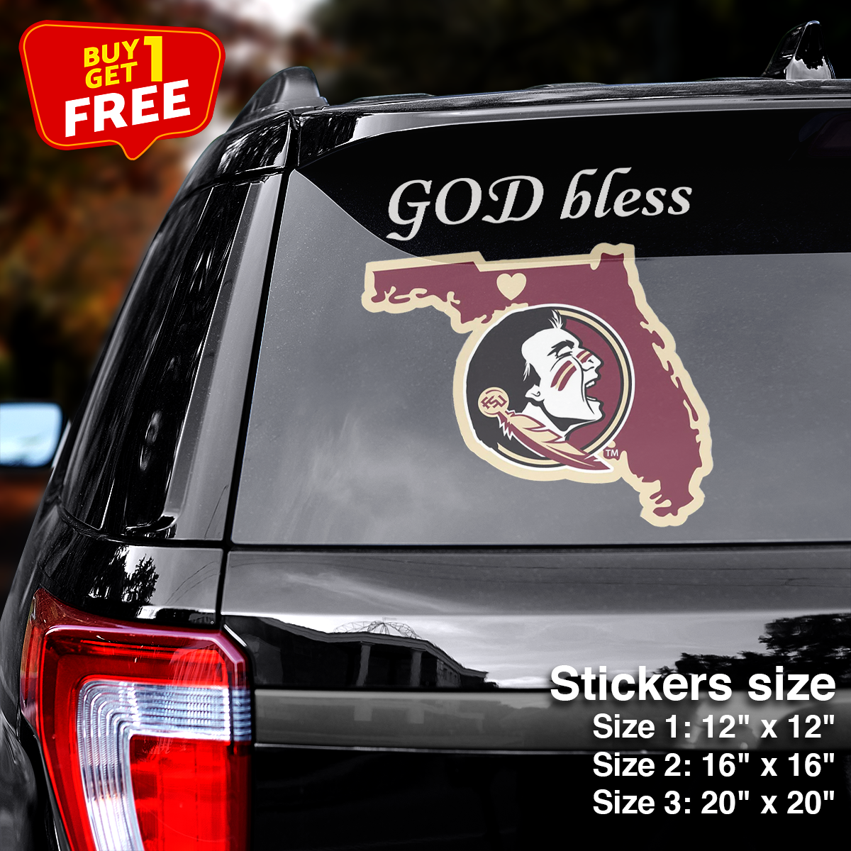 Florida State Seminoles State Sticker Car GOD Bless PT66403