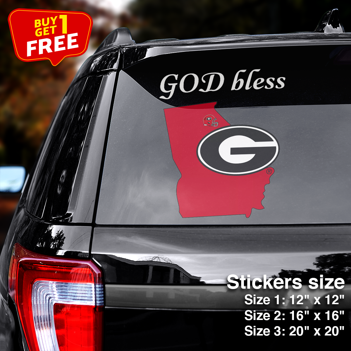 Georgia Bulldogs State Sticker Car GOD Bless PT66404