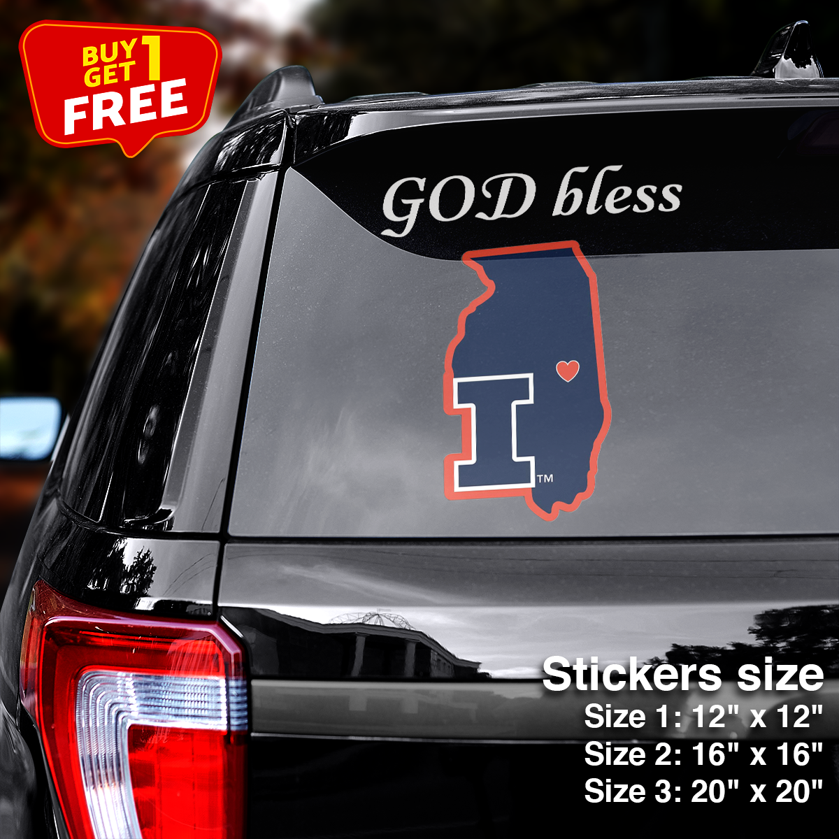 Illinois Fighting State Sticker Car GOD Bless PT66406