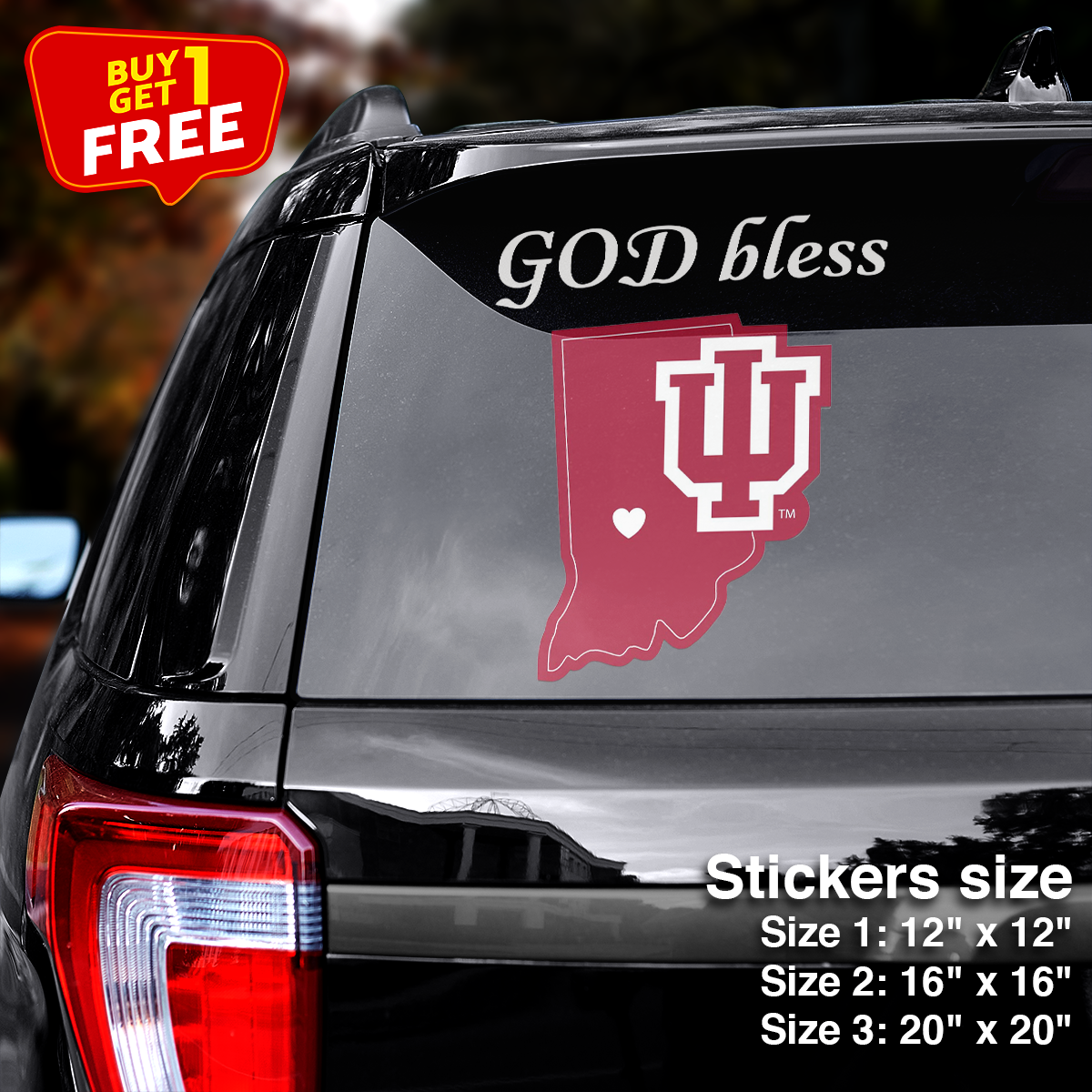 Indiana Hoosiers State Sticker Car GOD Bless PT66407