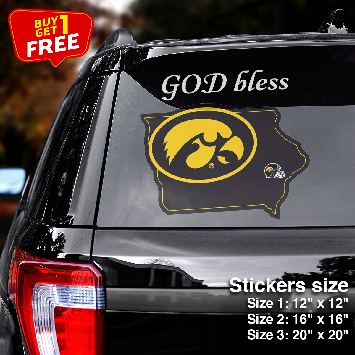 Iowa Hawkeyes State Sticker Car GOD Bless PT66408