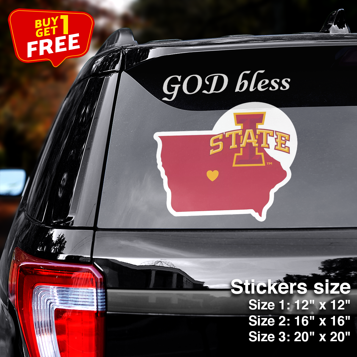 Iowa State Cyclones State Sticker Car GOD Bless PT66409