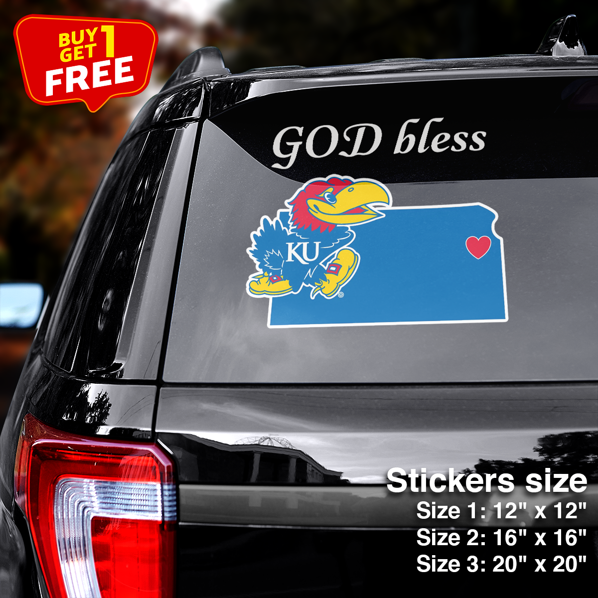 Kansas Jayhawks State Sticker Car GOD Bless PT66410