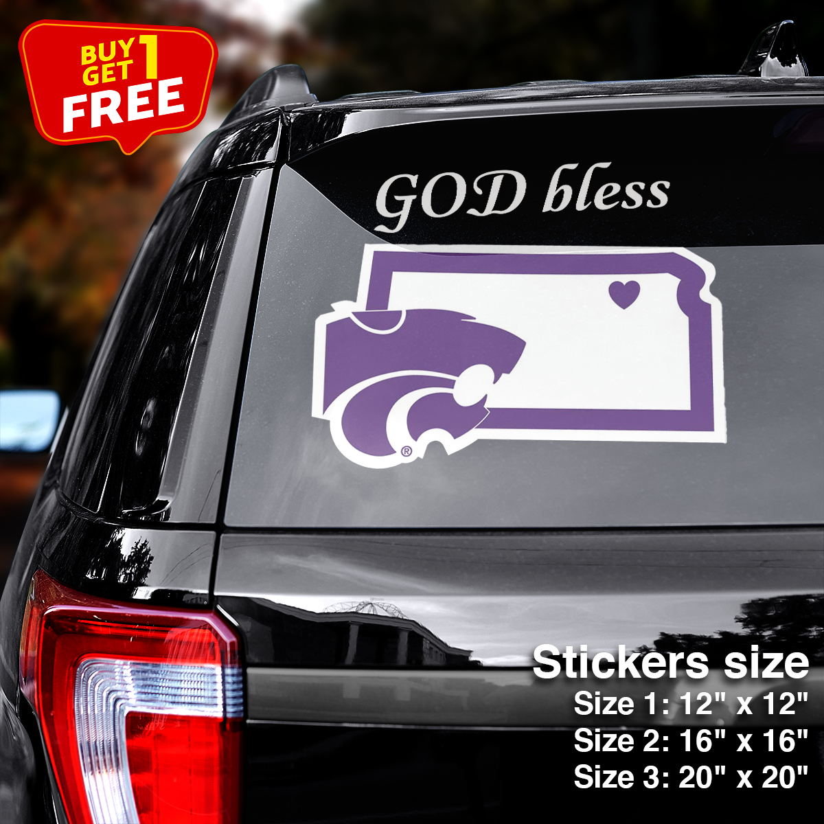 Kansas State Wildcats State Sticker Car GOD Bless PT66411