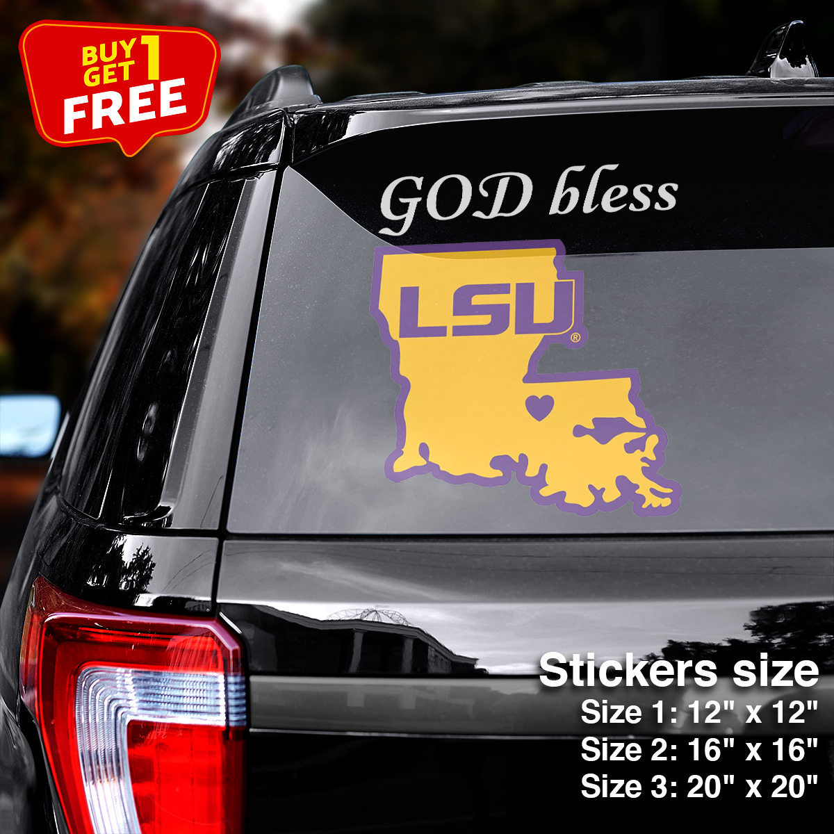 Lsu Tigers State Sticker Car GOD Bless PT66413