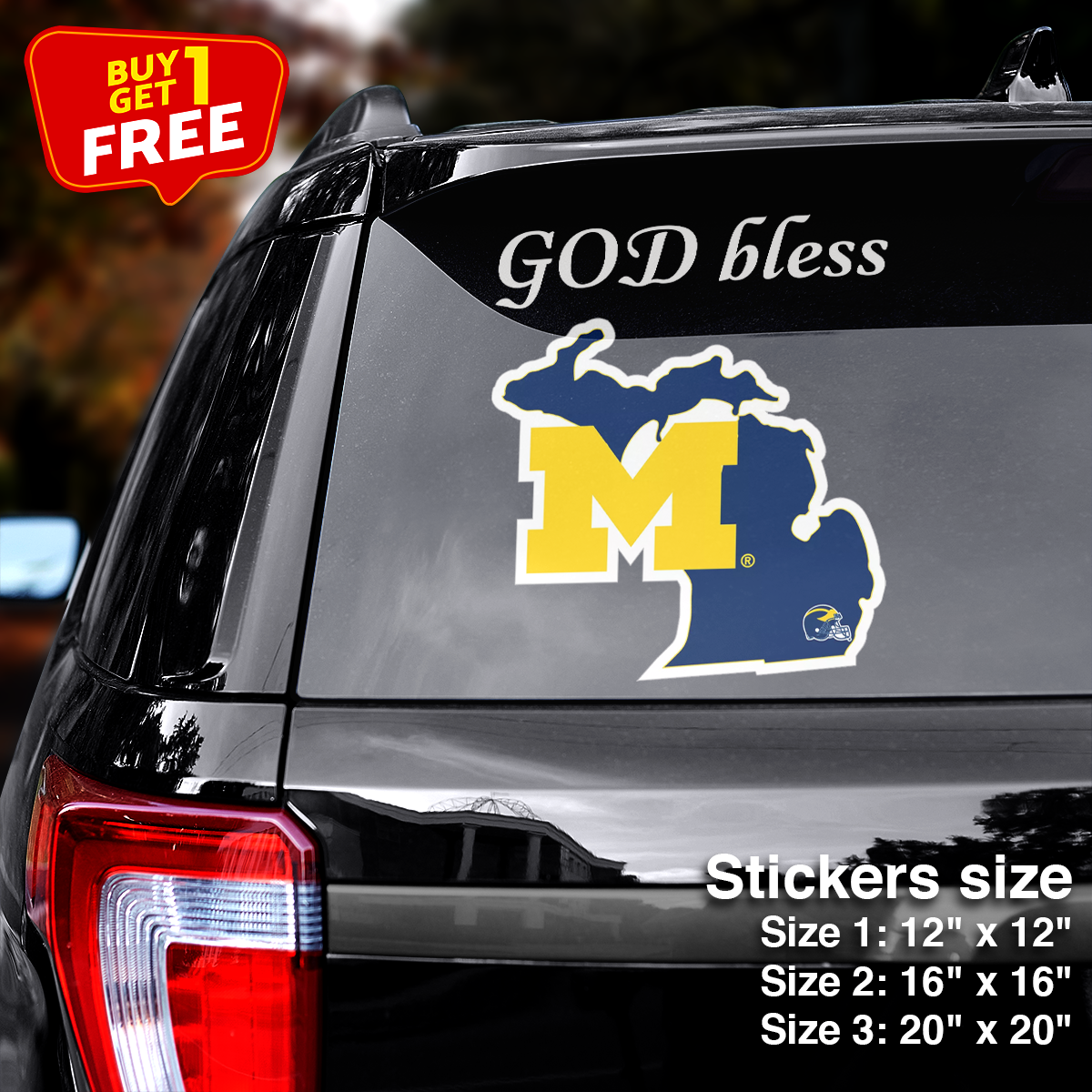 Michigan Wolverines State Sticker Car GOD Bless PT66414
