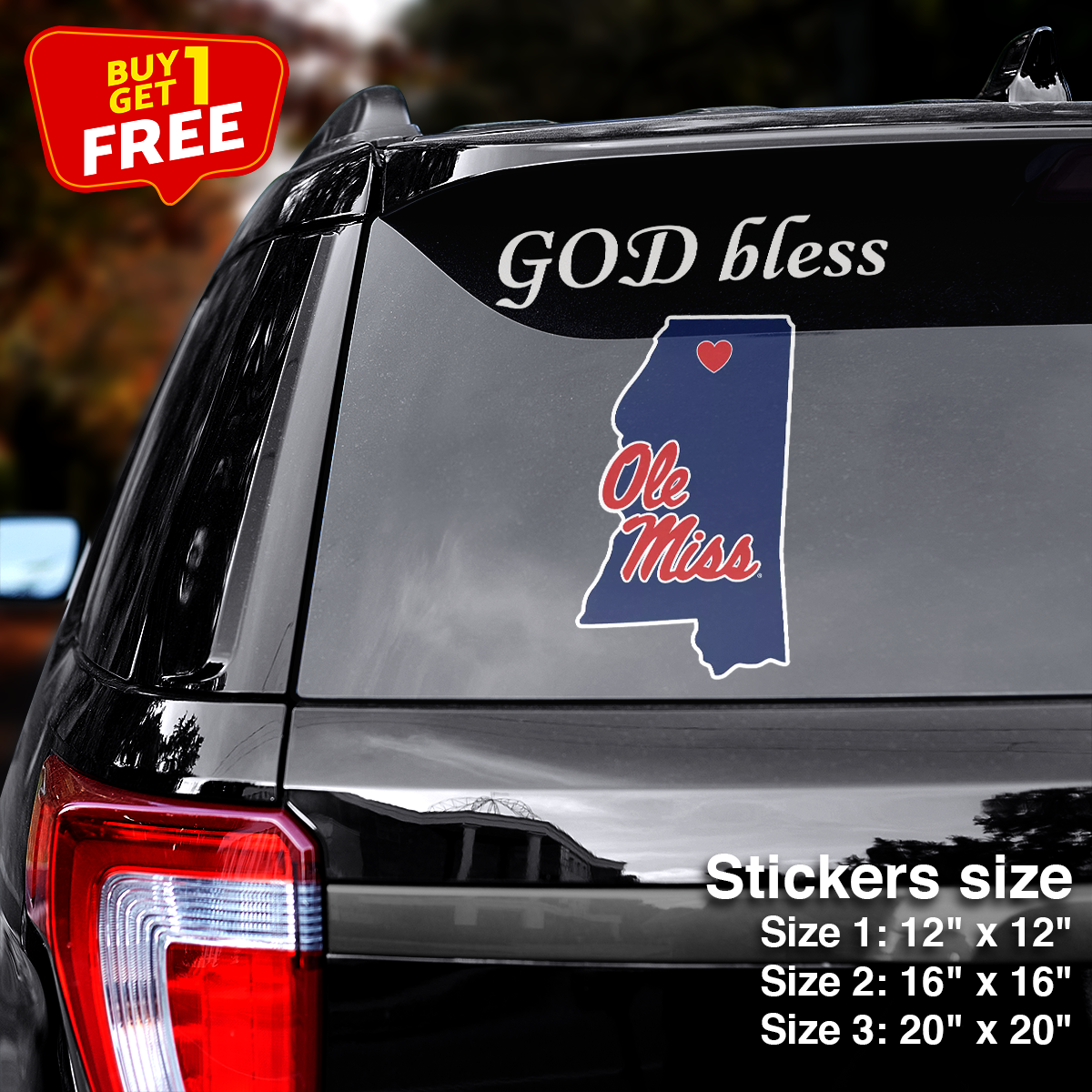 Mississippi Rebels State Sticker Car GOD Bless PT66415