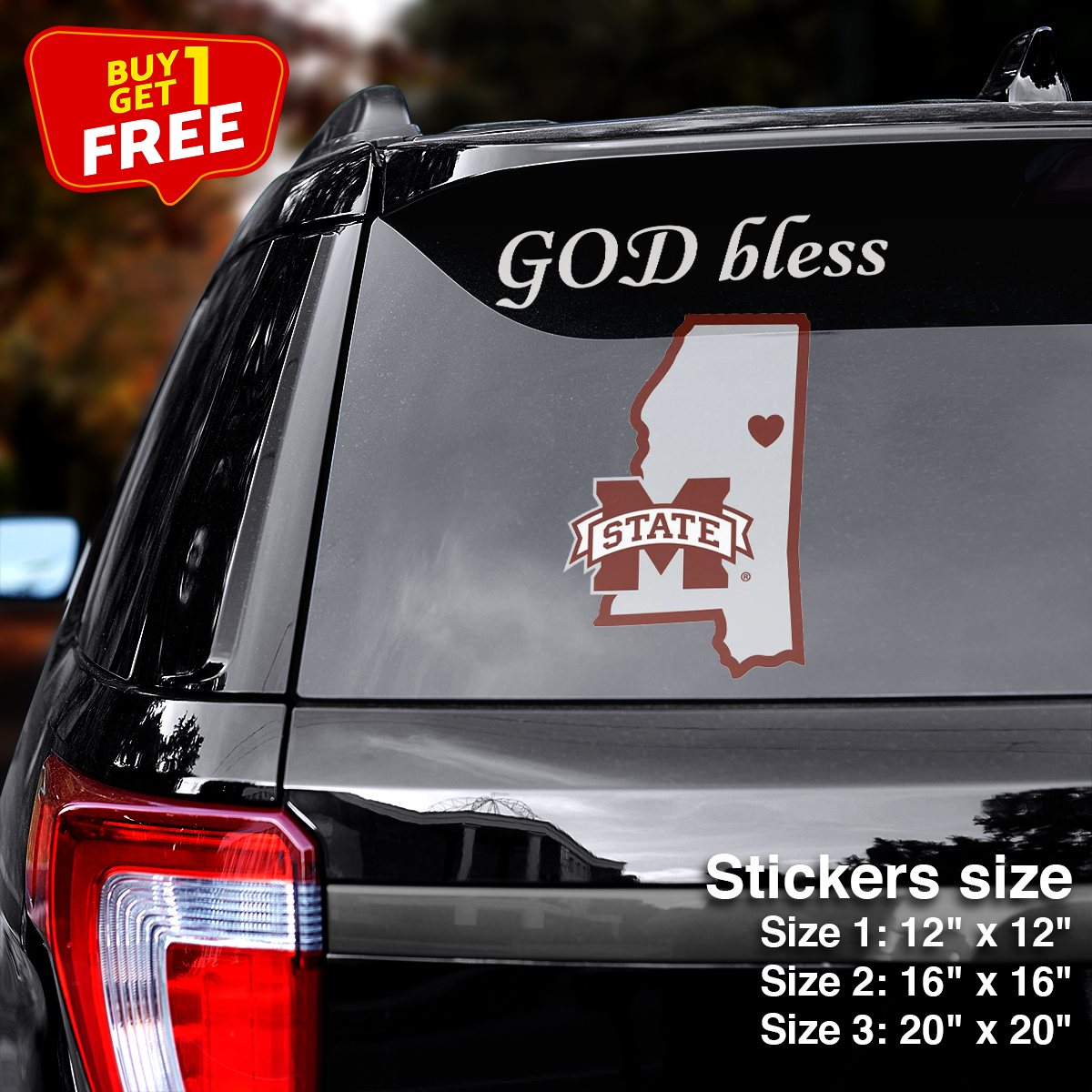 Mississippi State Bulldogs State Sticker Car GOD Bless PT66416