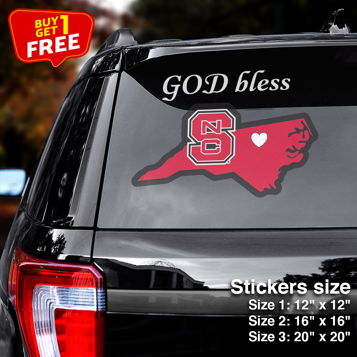North Carolina State Sticker Car GOD Bless PT66418