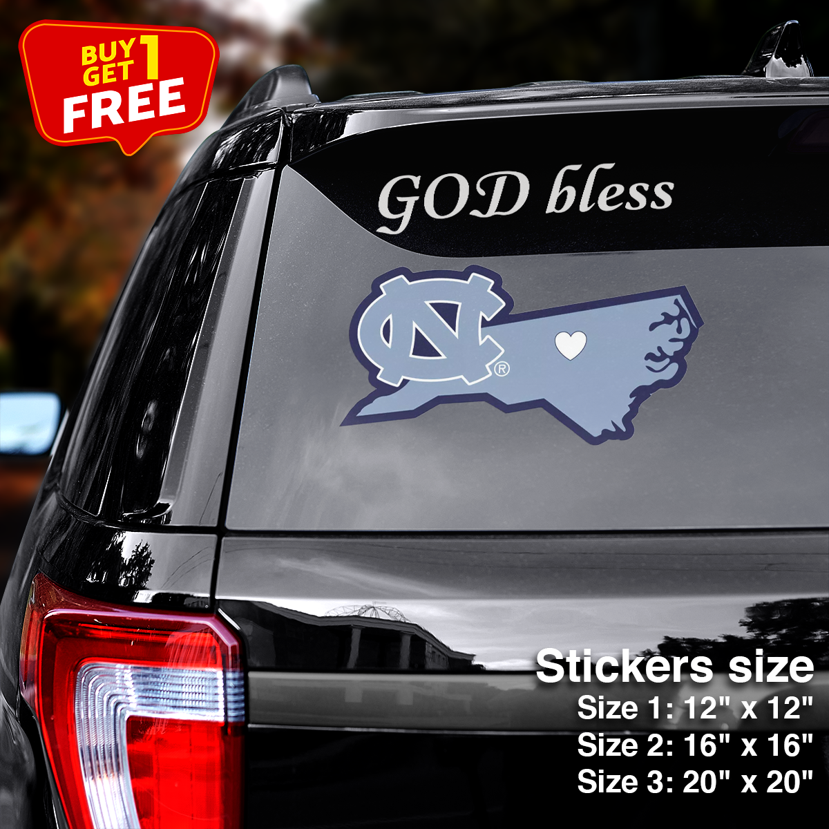 North Carolina Tar Heels State Sticker Car GOD Bless PT66419