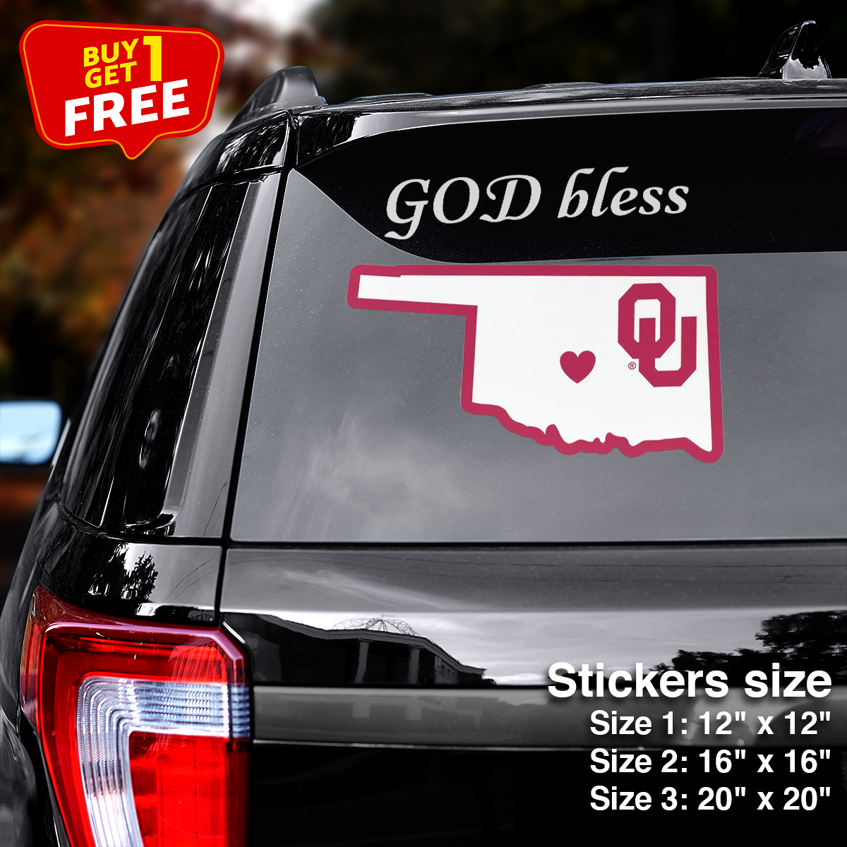 Oklahoma Sooners State Sticker Car GOD Bless PT66422