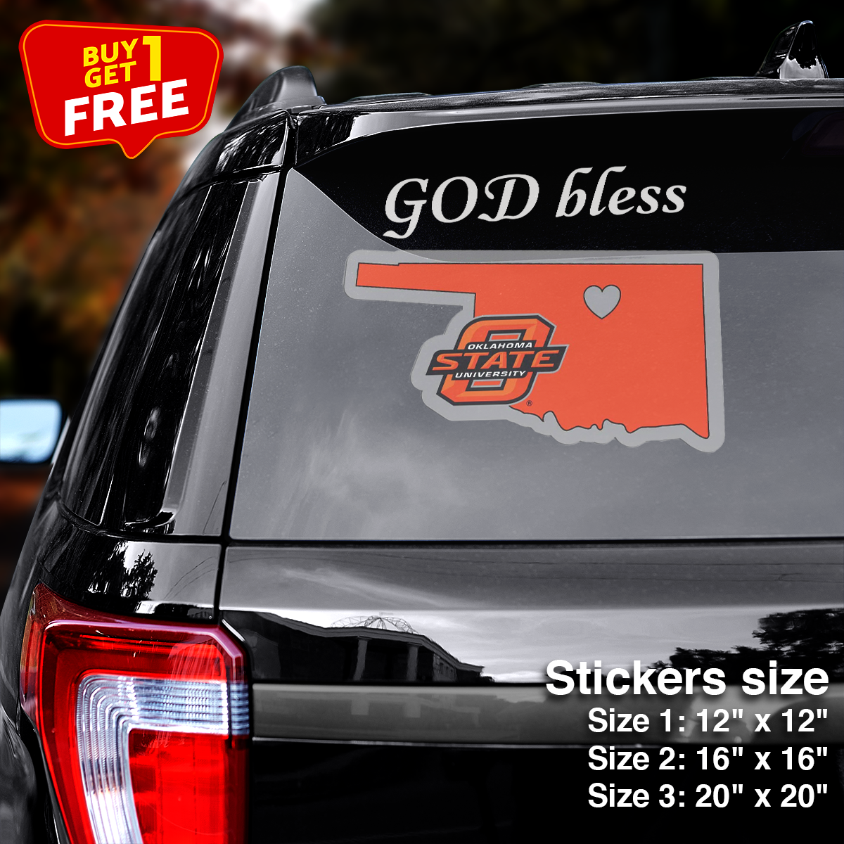 Oklahoma State Cowboys State Sticker Car GOD Bless PT66423