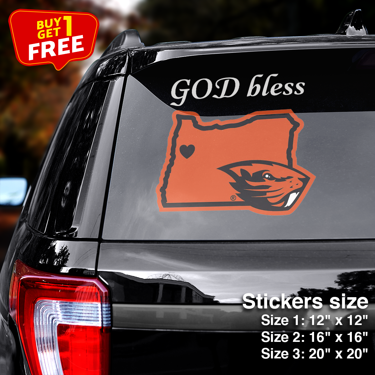 Oregon State Beavers State Sticker Car GOD Bless PT66424