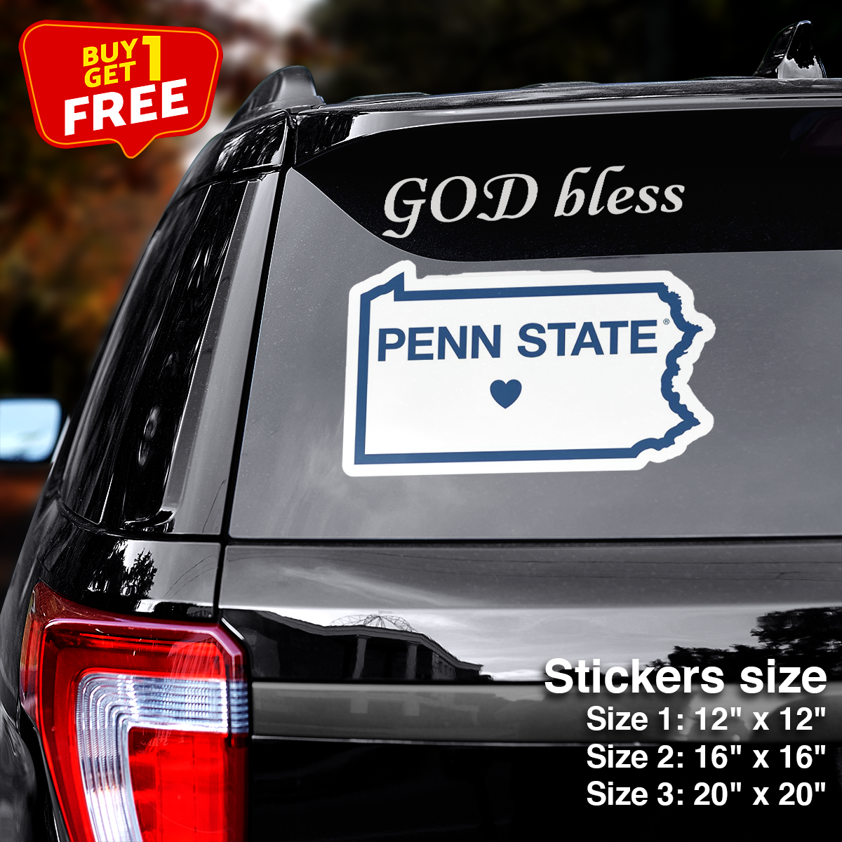 Penn State Nittany Lions State Sticker Car GOD Bless PT66425