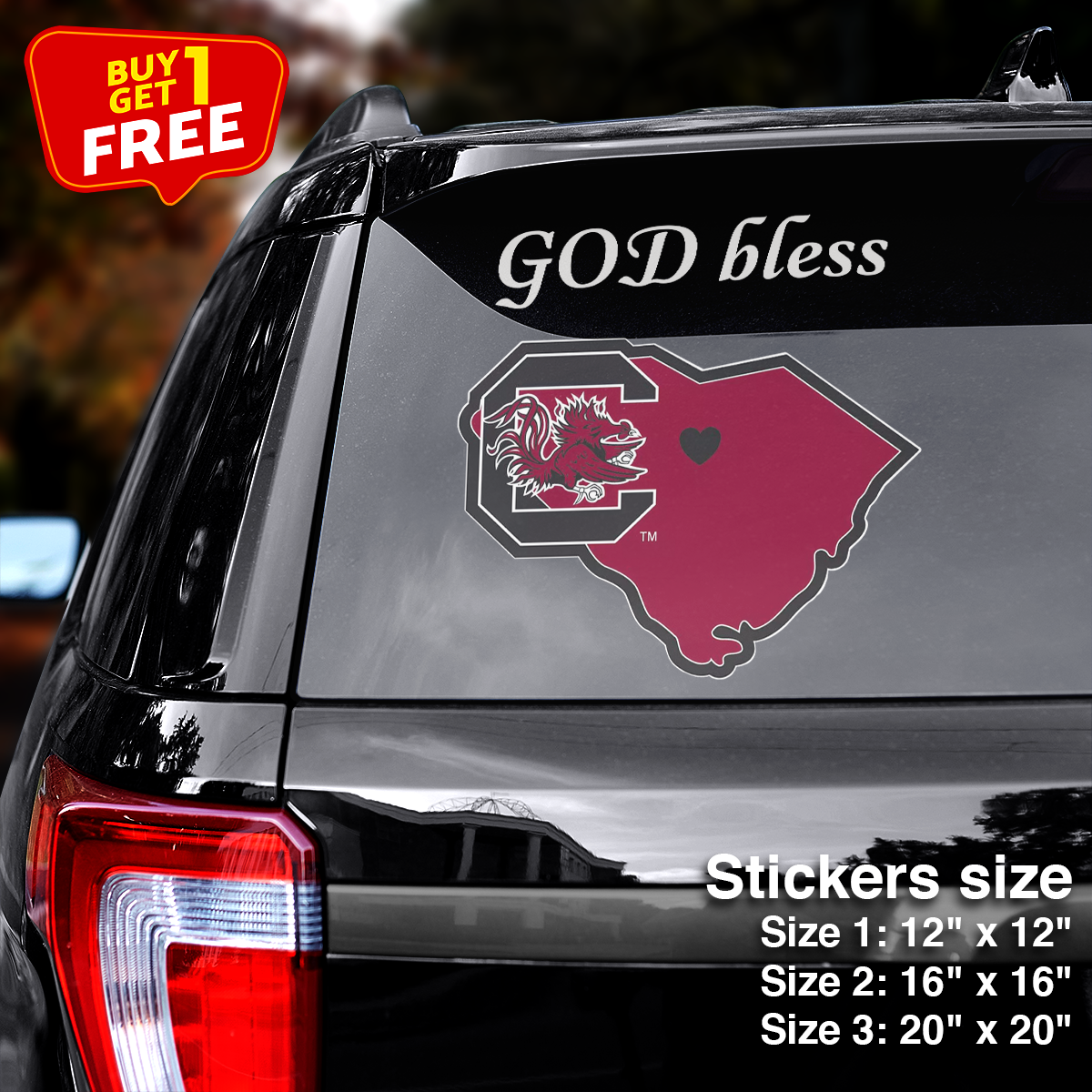 South Carolina Gamecocks State Sticker Car GOD Bless PT66427