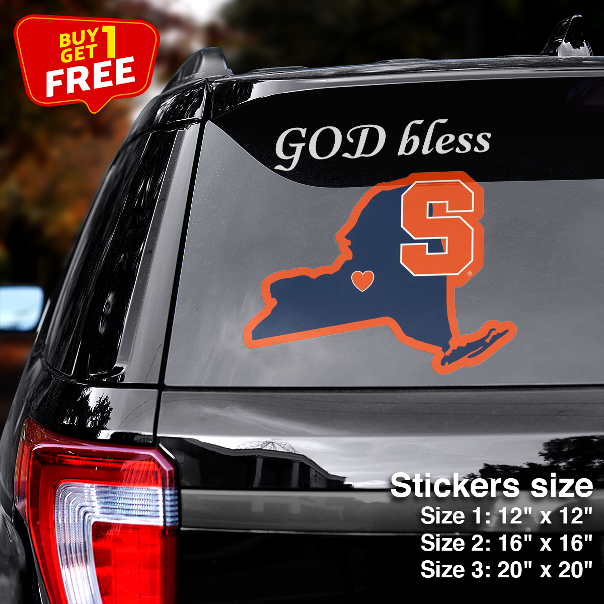 Syracuse Orange State Sticker Car GOD Bless PT66428