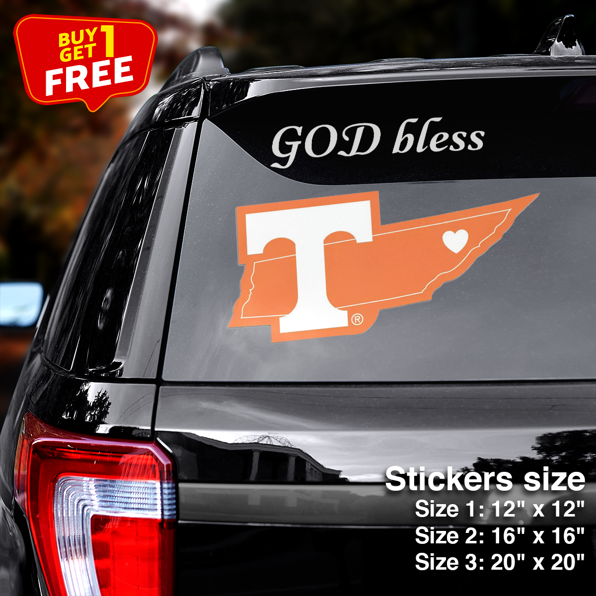 Tennessee Volunteers State Sticker Car GOD Bless PT66429
