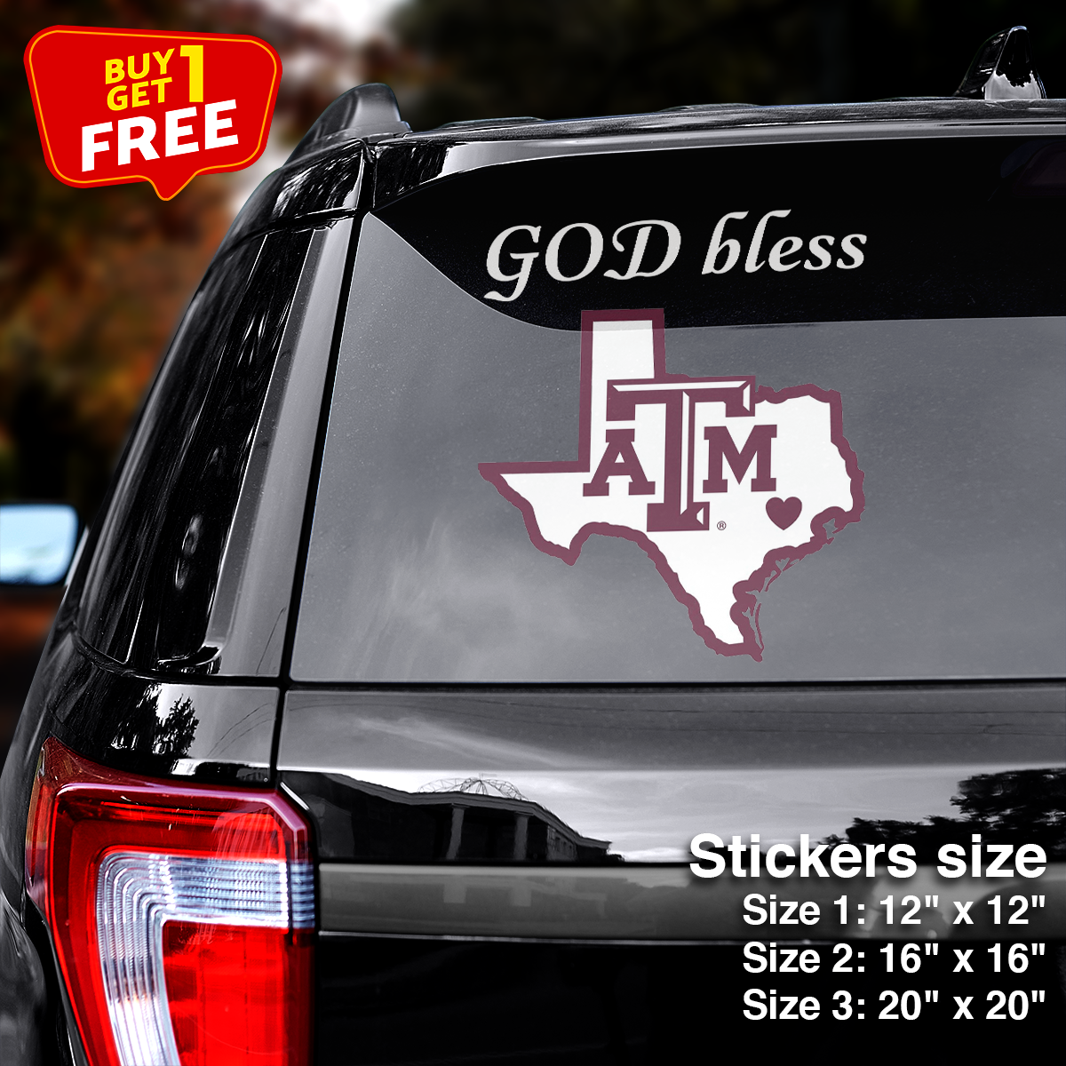 Texas A&M Aggies State Sticker Car GOD Bless PT66430