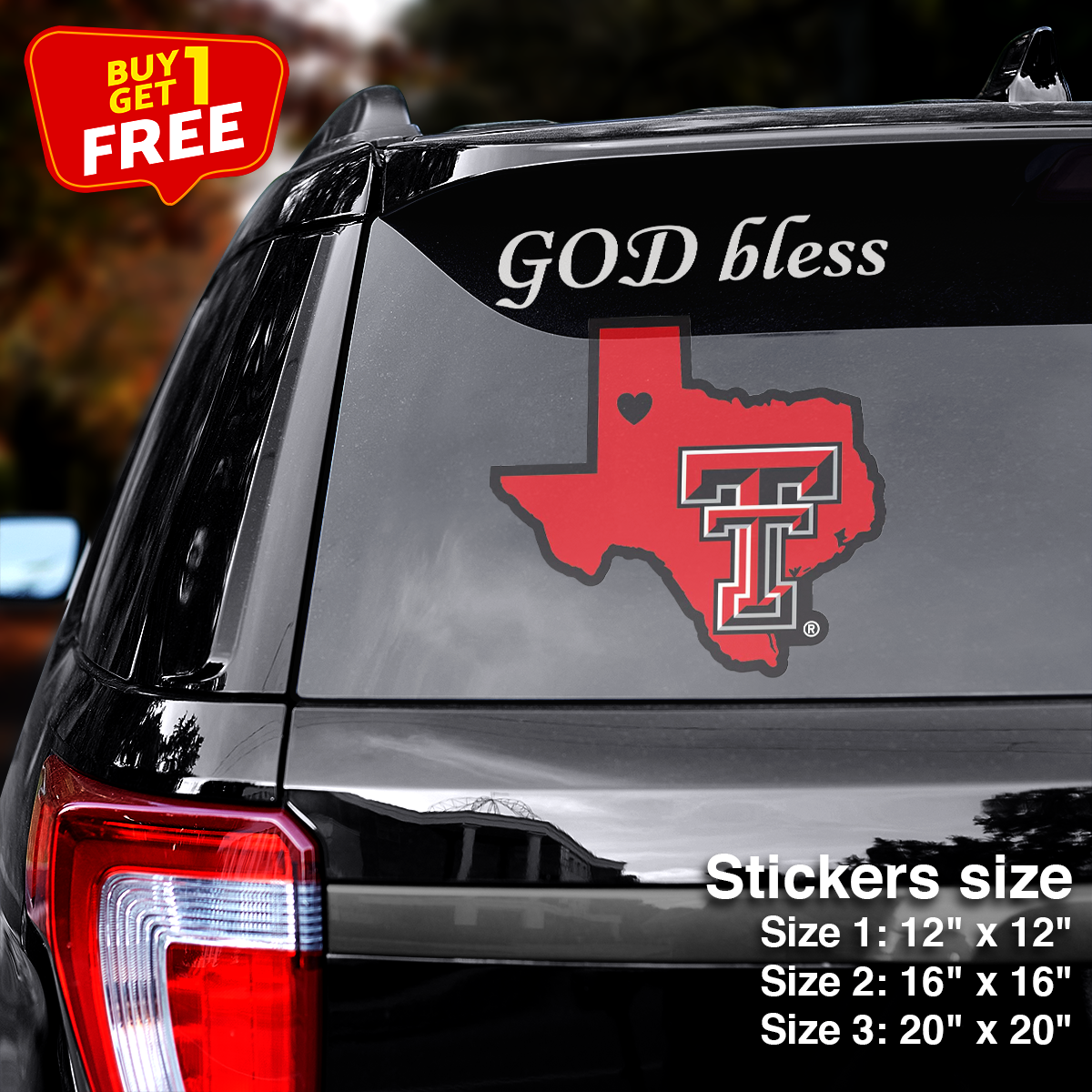 Texas Tech Raiders State Sticker Car GOD Bless PT66431