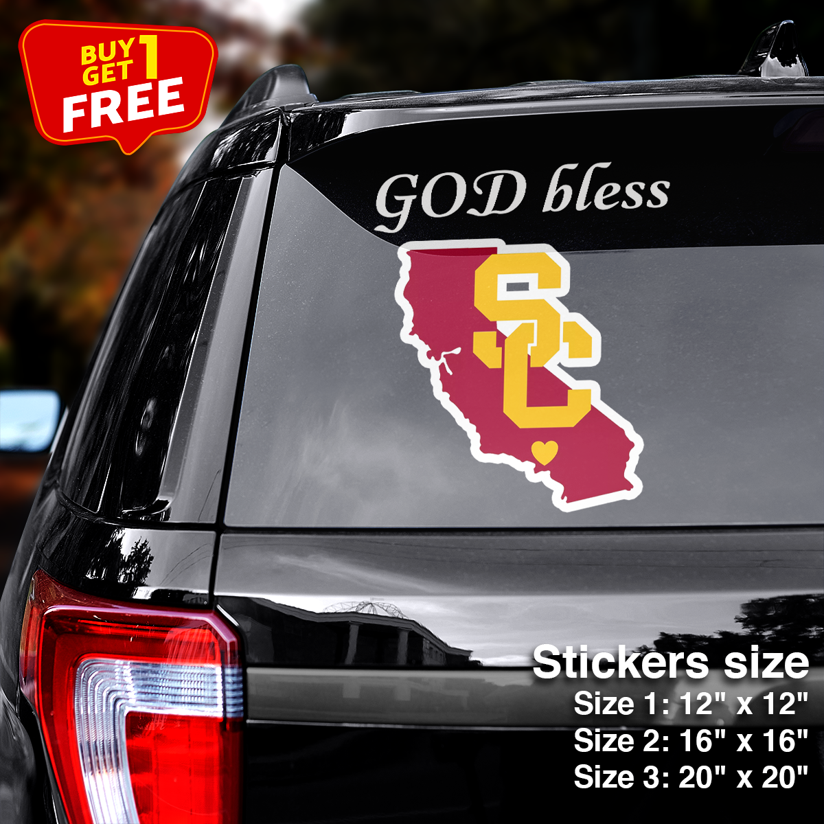 Usc Trojans State Shape State Sticker Car GOD Bless PT66432