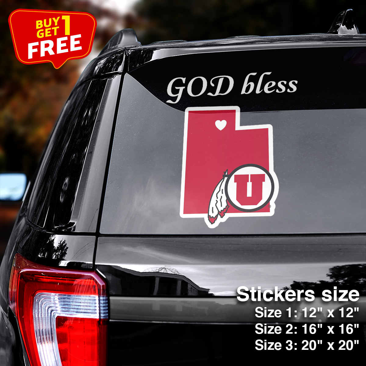Utah Utes State Sticker Car GOD Bless PT66433