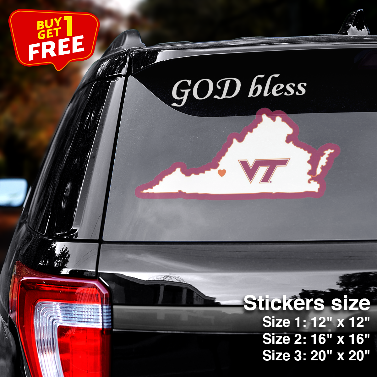 Virginia Tech Hokies State Sticker Car GOD Bless PT66434