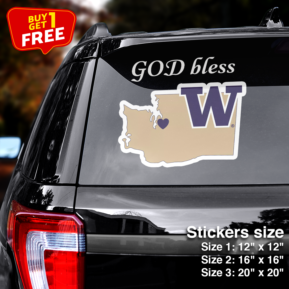 Washington Huskies State Sticker Car GOD Bless PT66435