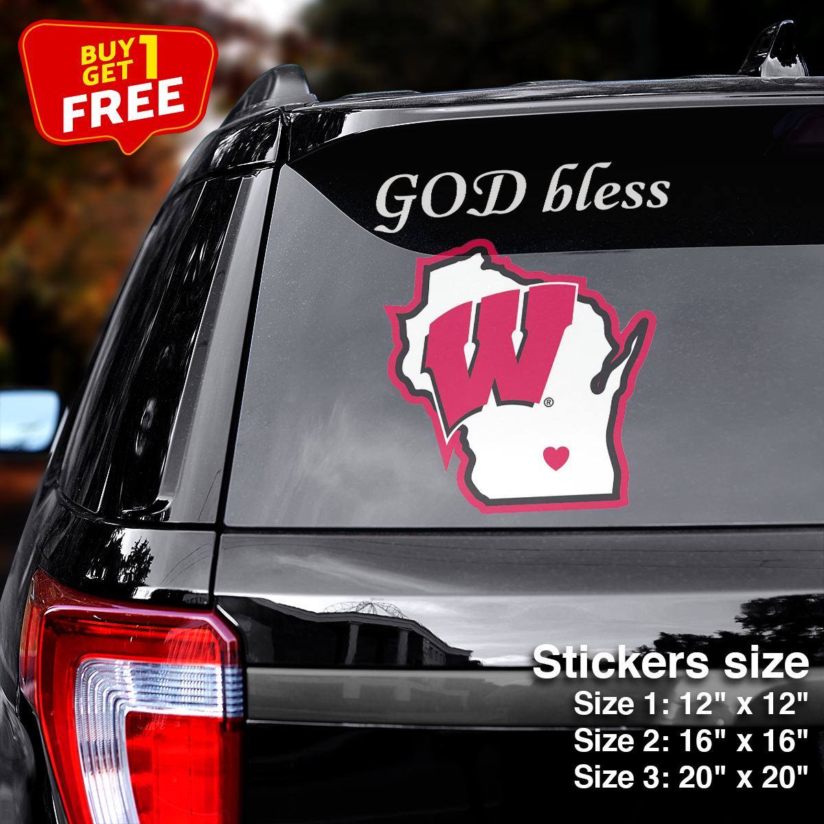 Wisconsin Badgers State Sticker Car GOD Bless PT66438
