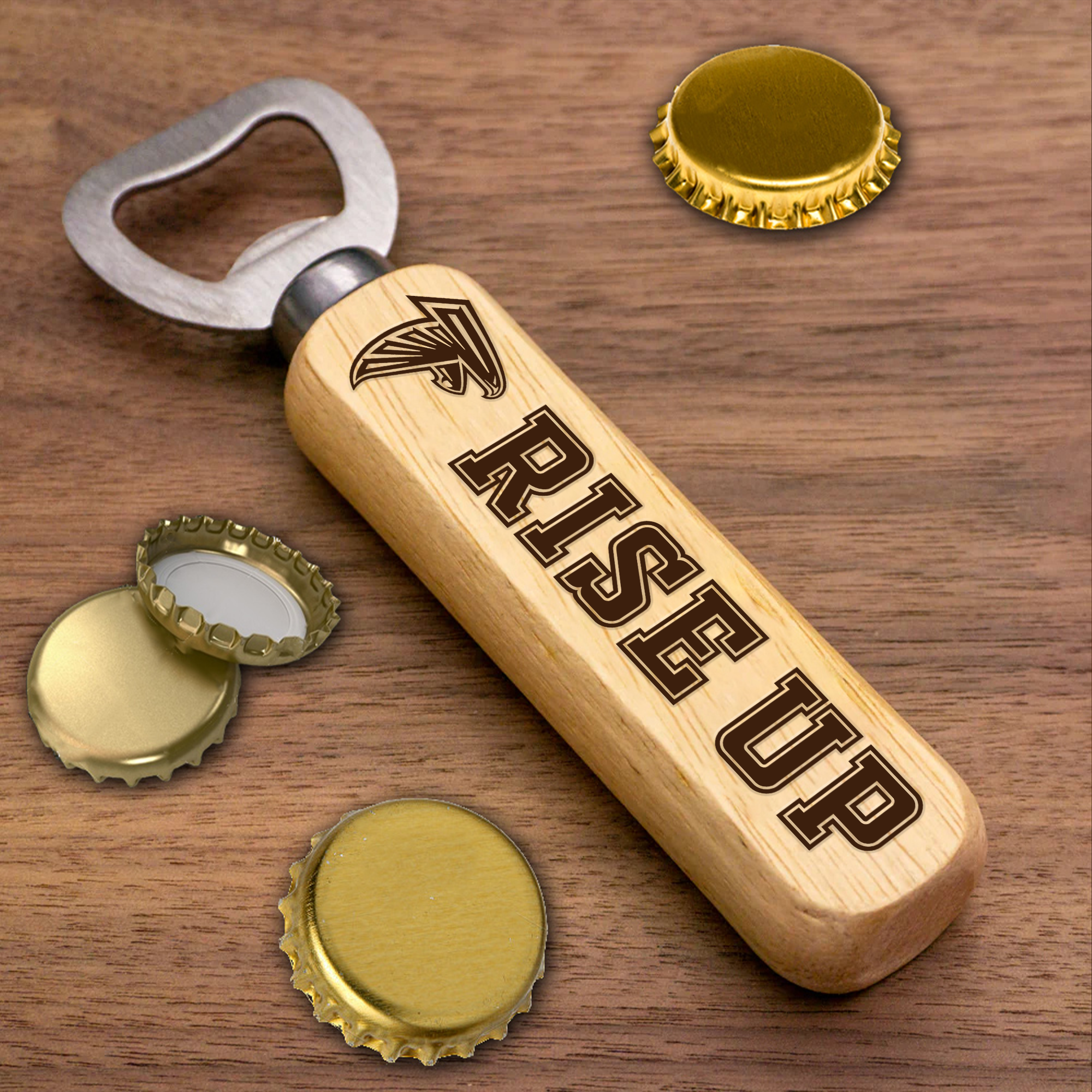 Atlanta Falcons Wooden Handle Bottle Opener-1 Side Engraved PT66472