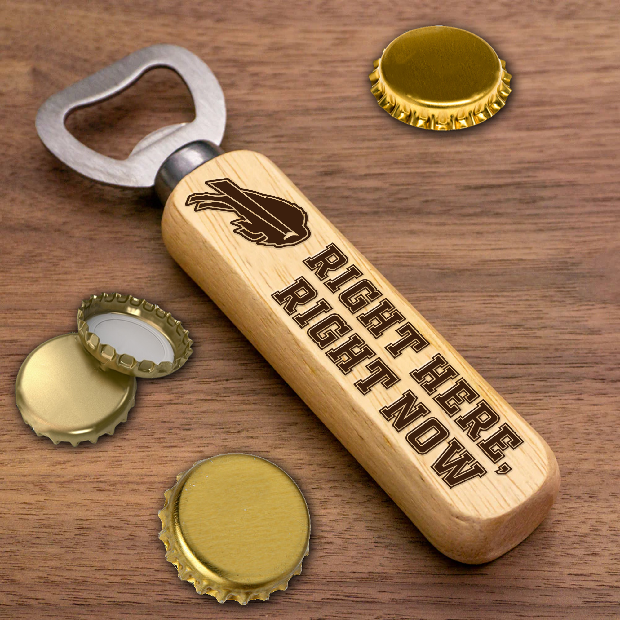 Buffalo Bills Wooden Handle Bottle Opener-1 Side Engraved PT66474
