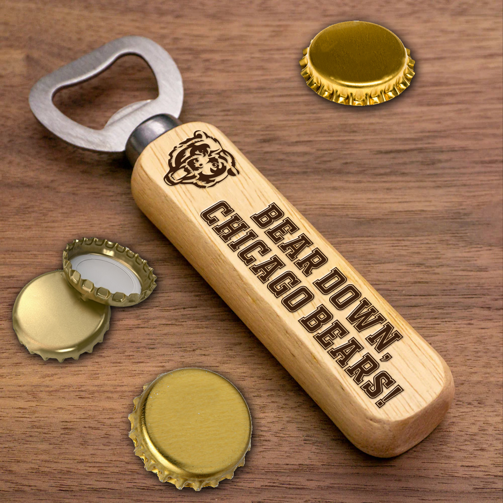 Chicago Bears Wooden Handle Bottle Opener-1 Side Engraved PT66476