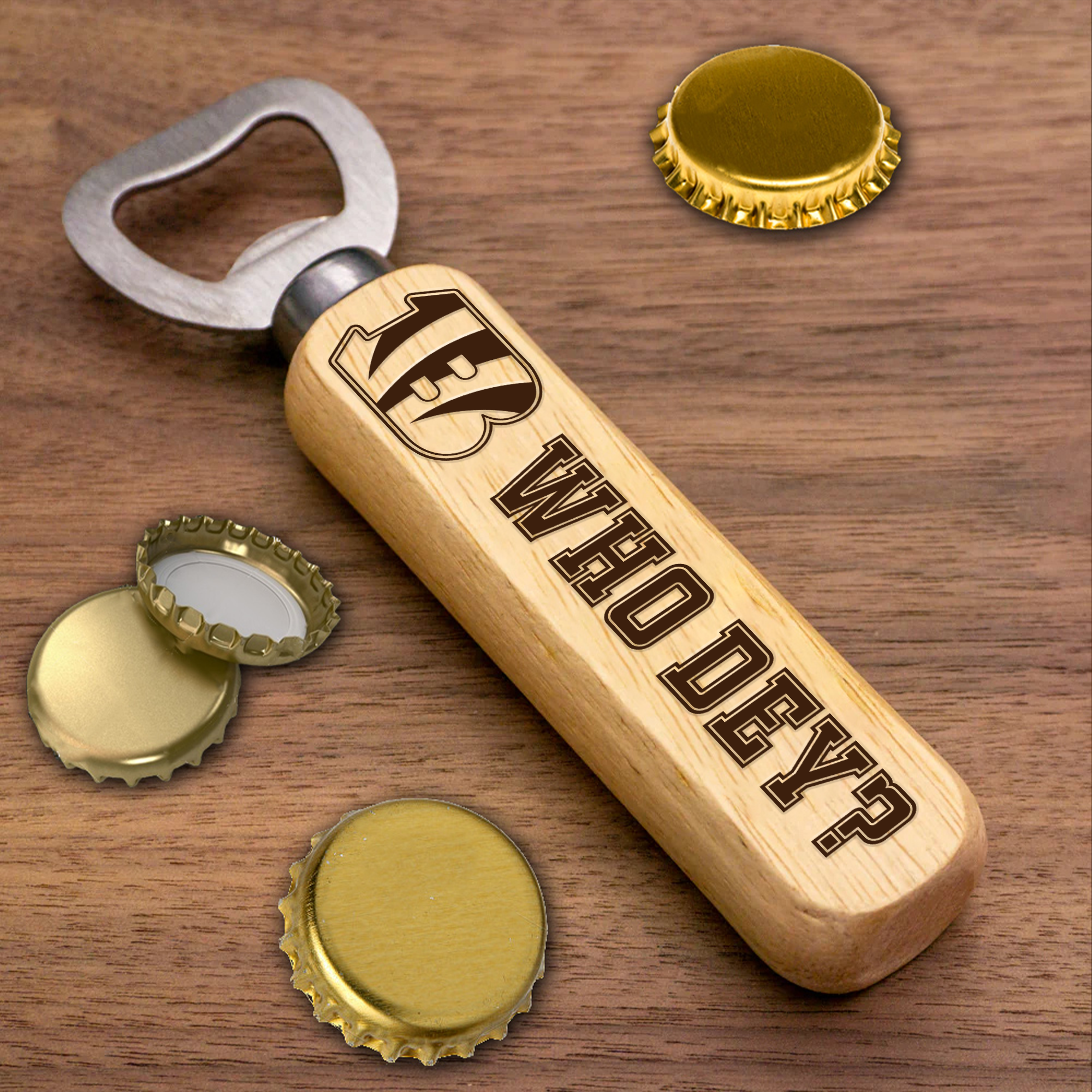 Cincinnati Bengals Wooden Handle Bottle Opener-1 Side Engraved PT66477
