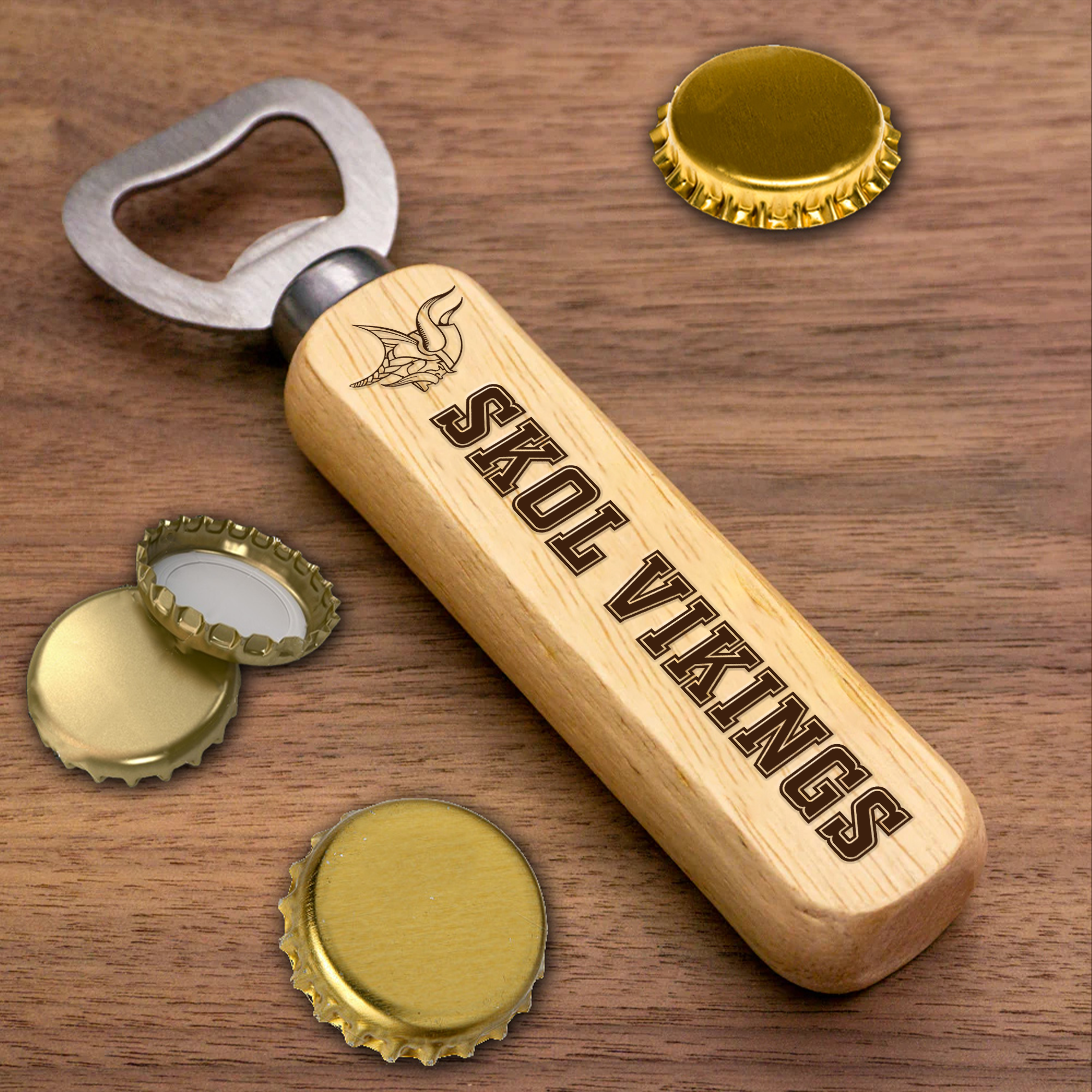 Minnesota Vikings Wooden Handle Bottle Opener-1 Side Engraved PT66491