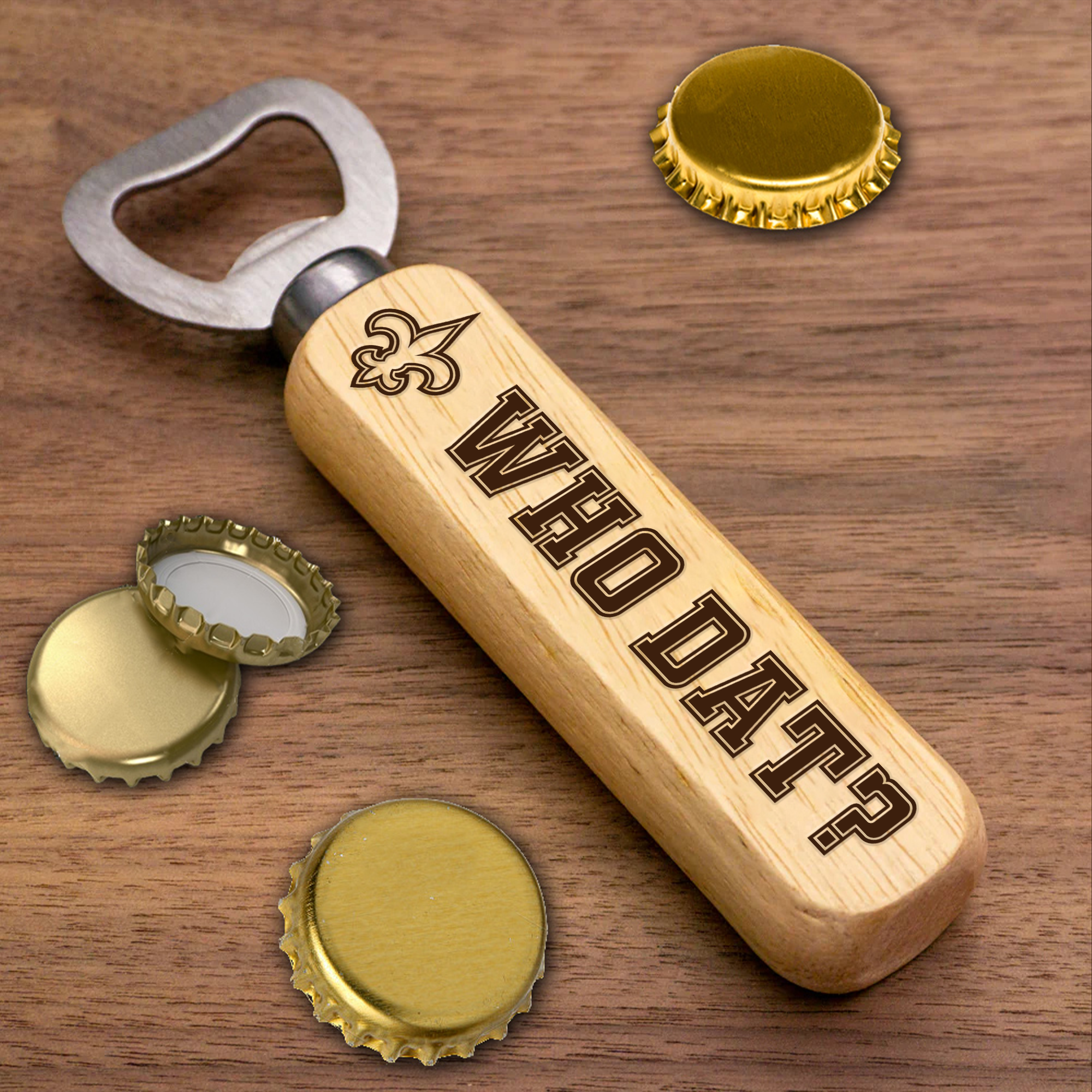 New Orleans Saints Wooden Handle Bottle Opener-1 Side Engraved PT66493