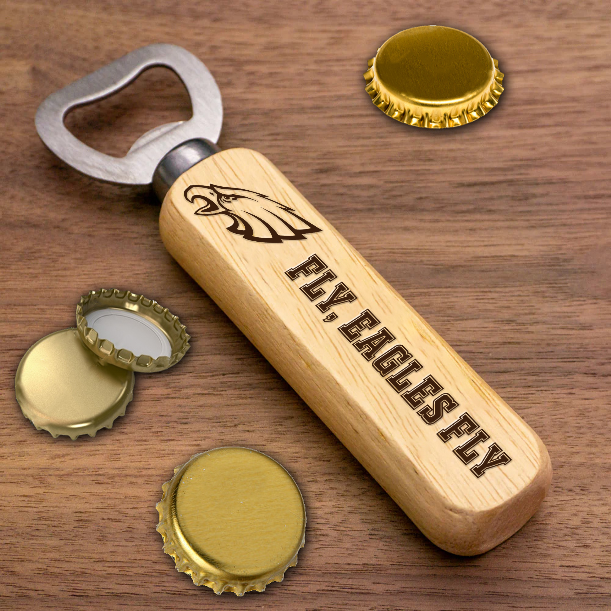 Philadelphia Eagles Wooden Handle Bottle Opener-1 Side Engraved PT66496