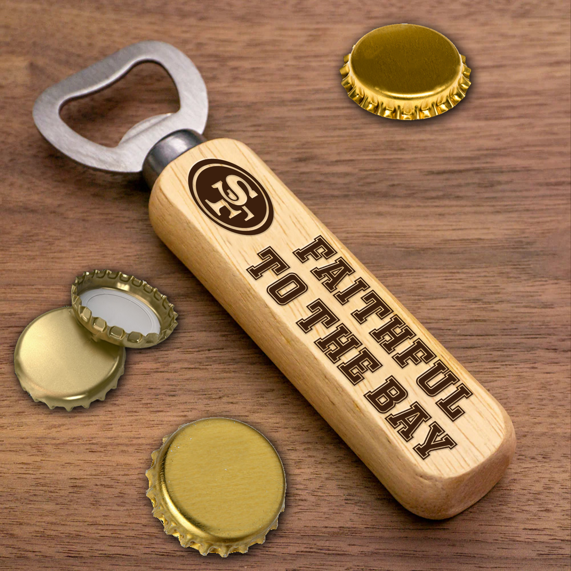 San Francisco 49ers Wooden Handle Bottle Opener-1 Side Engraved PT66498