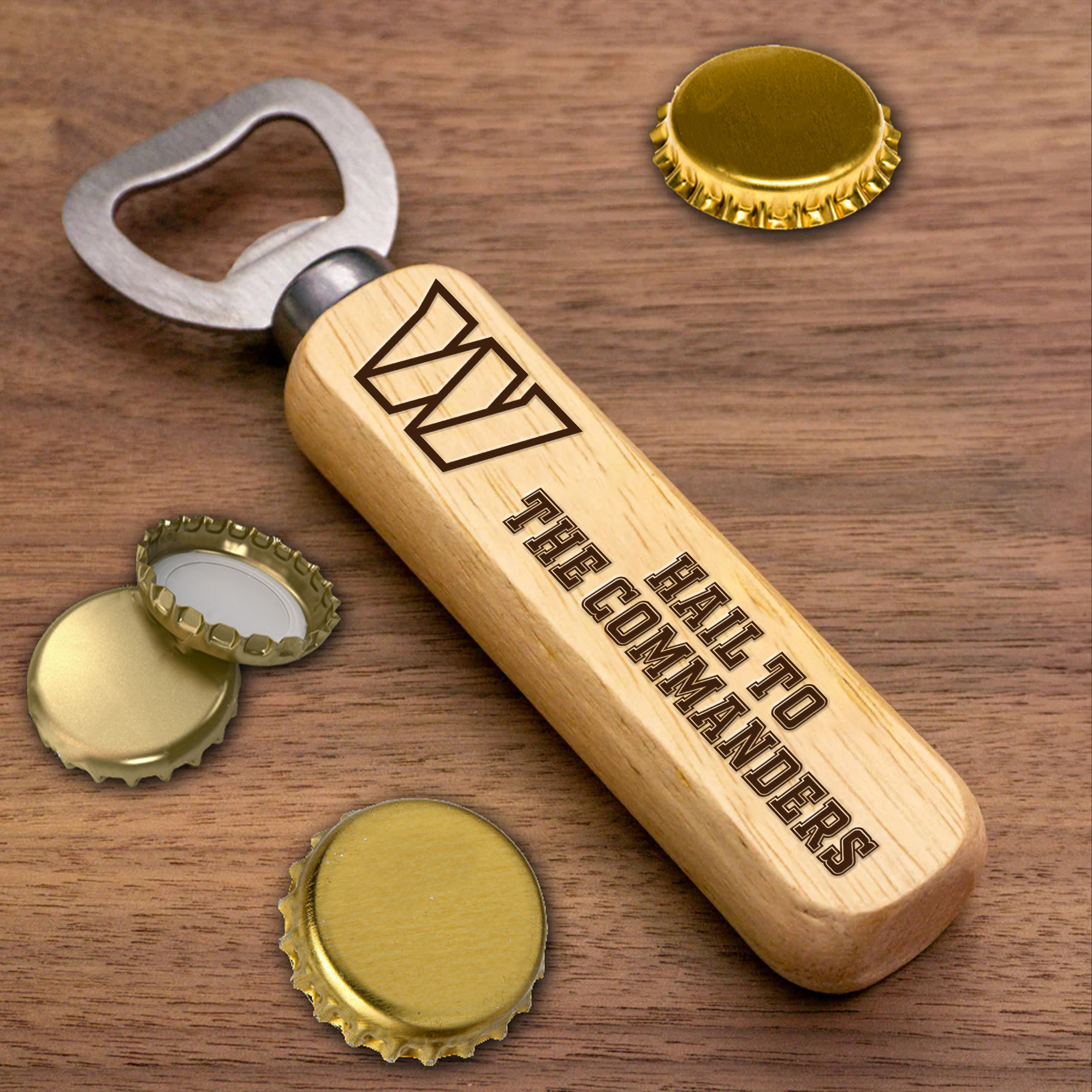 Washington Commanders Wooden Handle Bottle Opener-1 Side Engraved PT66502
