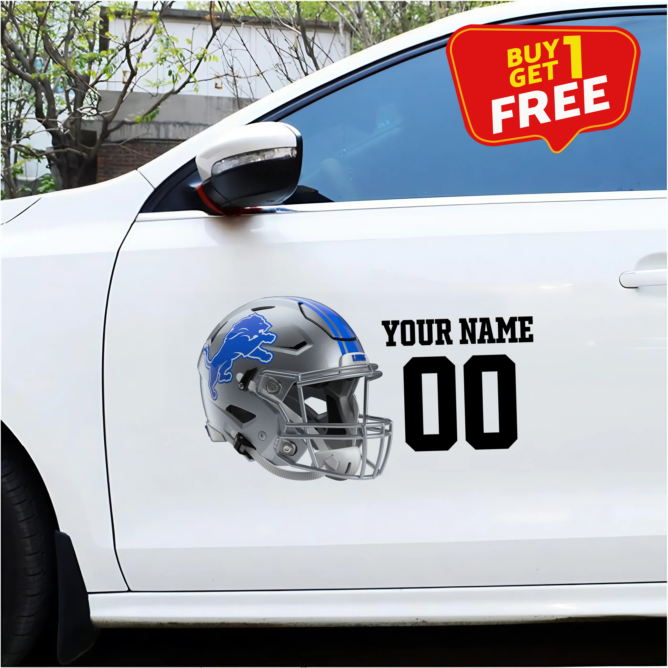 Detroit Lions Car Sticker Custom Name - Number PT66449